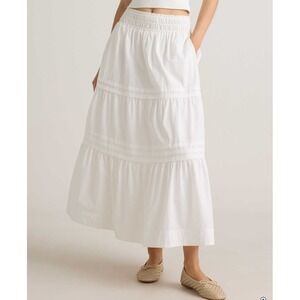Quince Womens 100% Organic Cotton Poplin Tiered Maxi Skirt Classic White XL NWT
